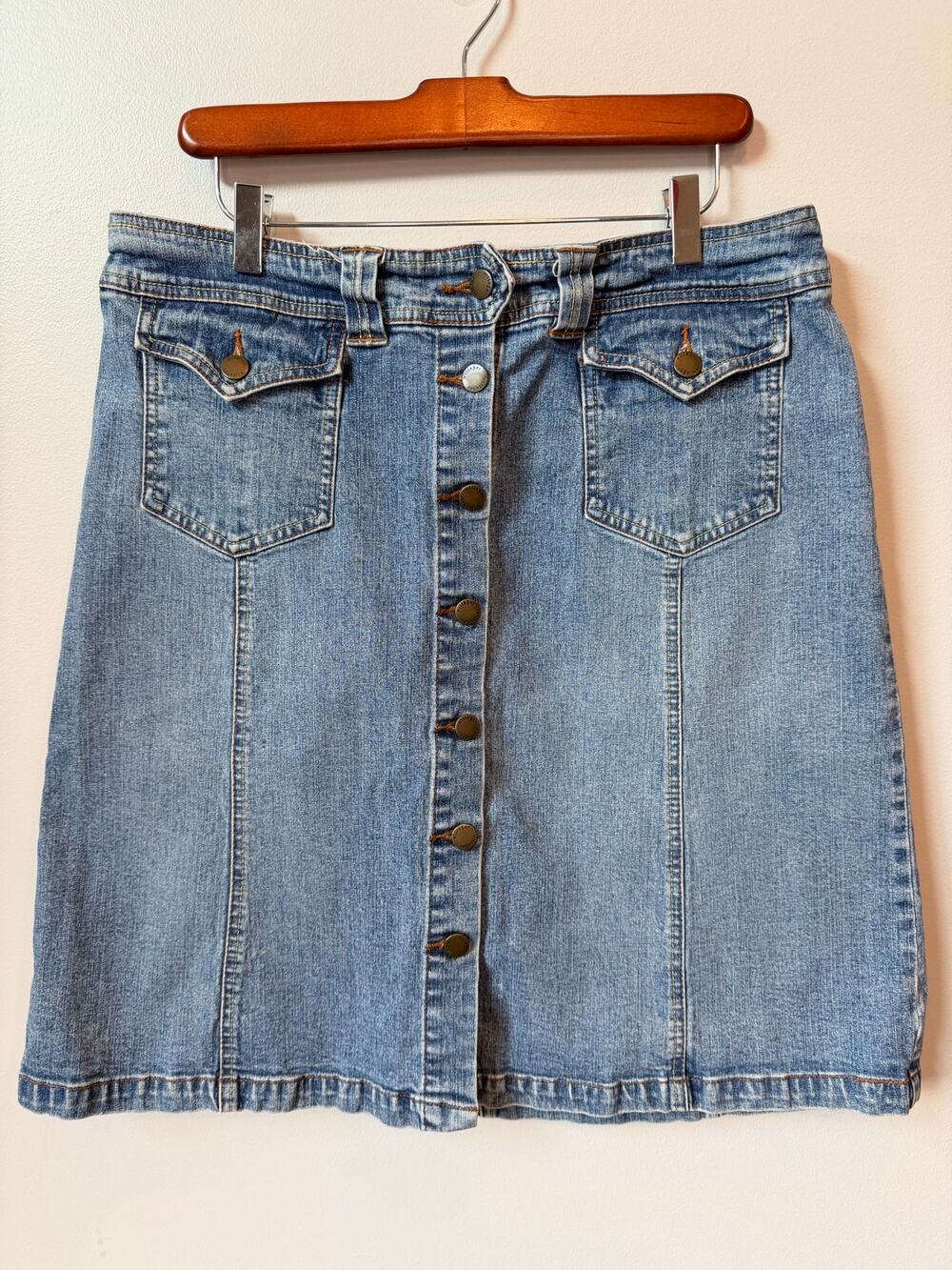 Vintage Liz Claiborne Button-Front Denim Mini Skirt Wash Blue Size 14